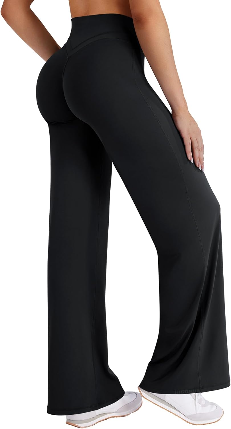 HIGORUN Straight Leggings Bottoms High Waisted No Front Seam Workout Leggings for Women 31″ Wide Leg Casual Gym Yoga Pants