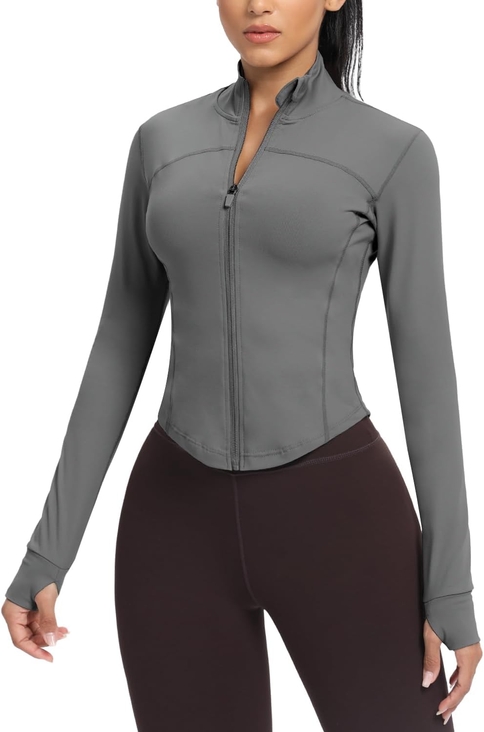 AVGO Women’s Cropped Running Workout Jackets Zip Slim Fit Athletic Tops with Thumb Holes