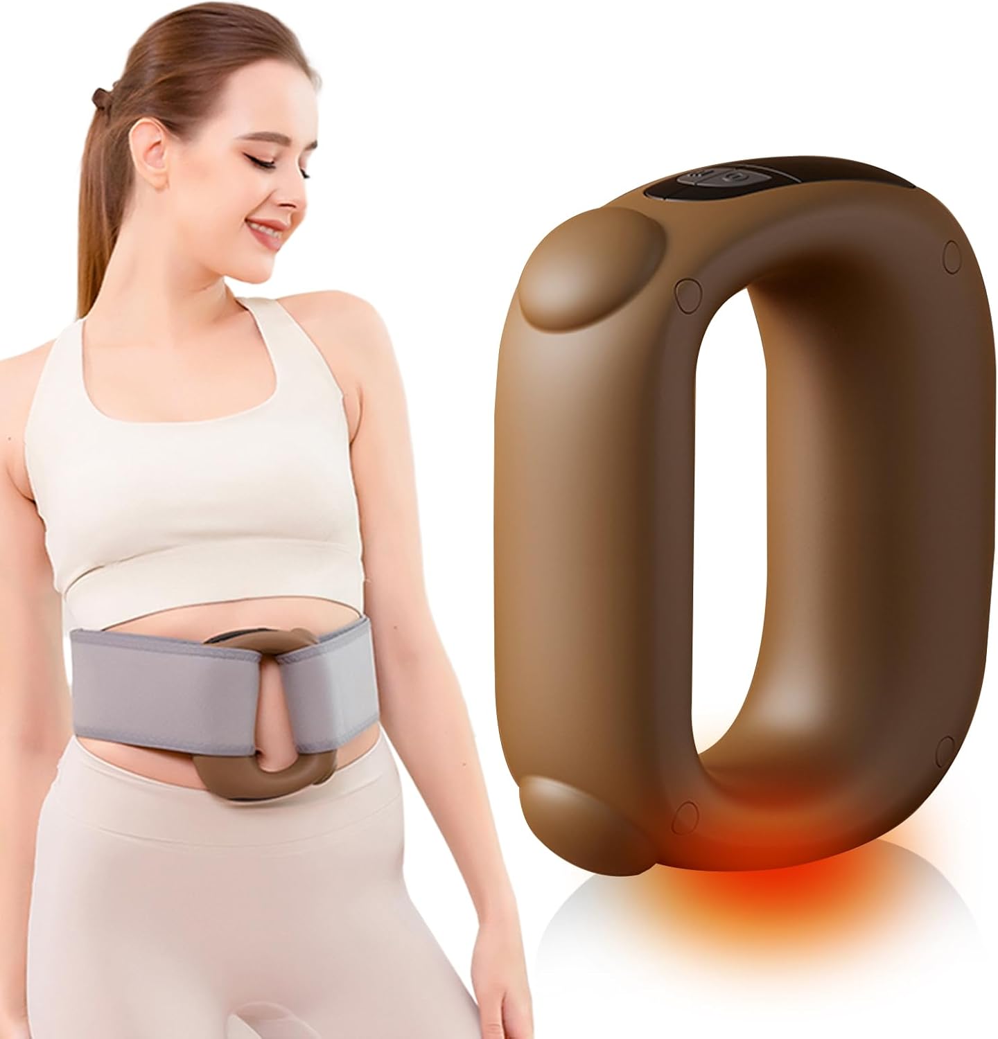 Hands-Free Mini Massage Gun with Heat & Waist Belt – Portable Deep Tissue Percussion Massager for Neck Shoulder Muscle Recovery – Compact 5-Speed Body Shaping Massager Gift for Men Women