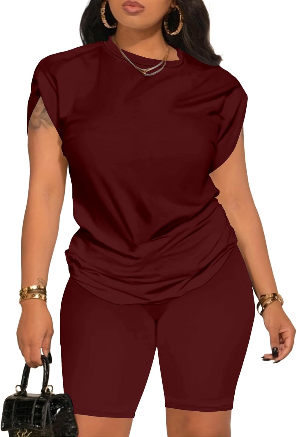 PINSV Women 2 Piece Outfits Summer Sweatsuits Biker Short Workout Jogger Sets