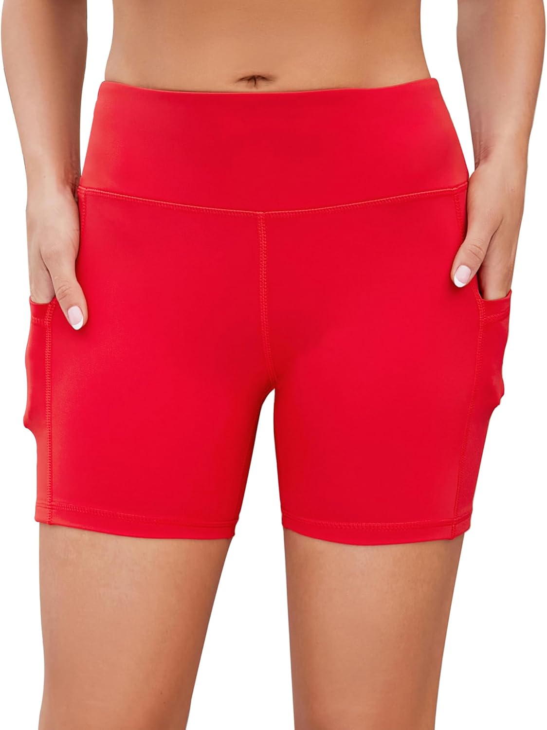 AHLW Workout Biker Shorts for Women with Pockets – High Waisted Stretchy Buttery Soft Athletic Running Yoga Shorts 5 inches