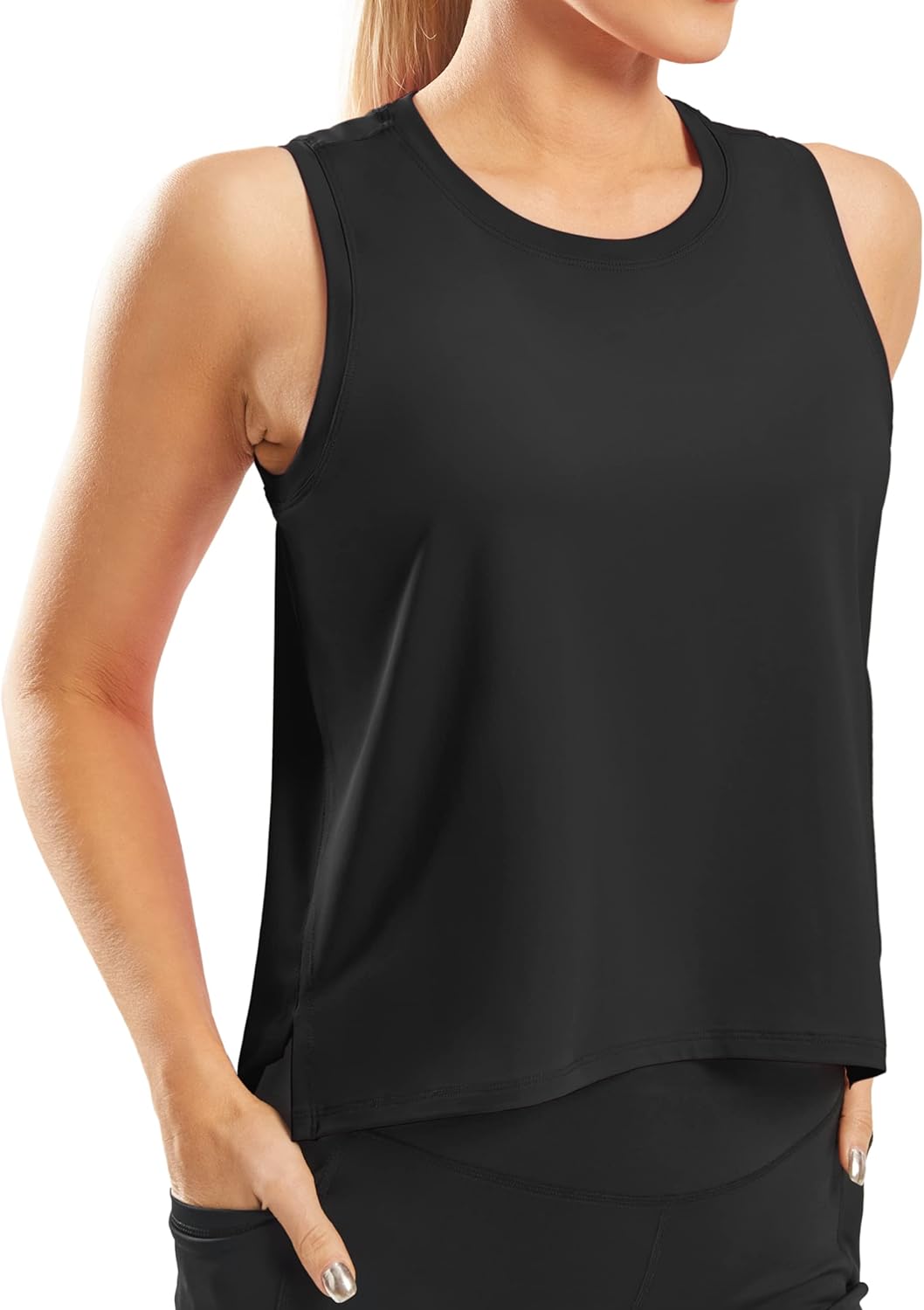 JOYSPELS Ice Silk Crop Workout Tank Tops for Women Cool-Dry Sleeveless Loose Fit Yoga Shirts