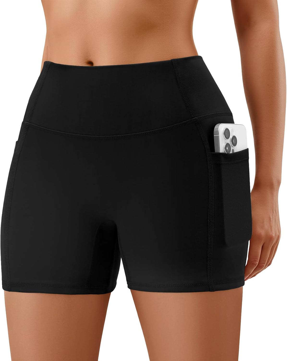 FireSwan Women’s No Front Seam Biker Shorts High Waist Spandex Yoga Workout Gym Running Shorts Pockets
