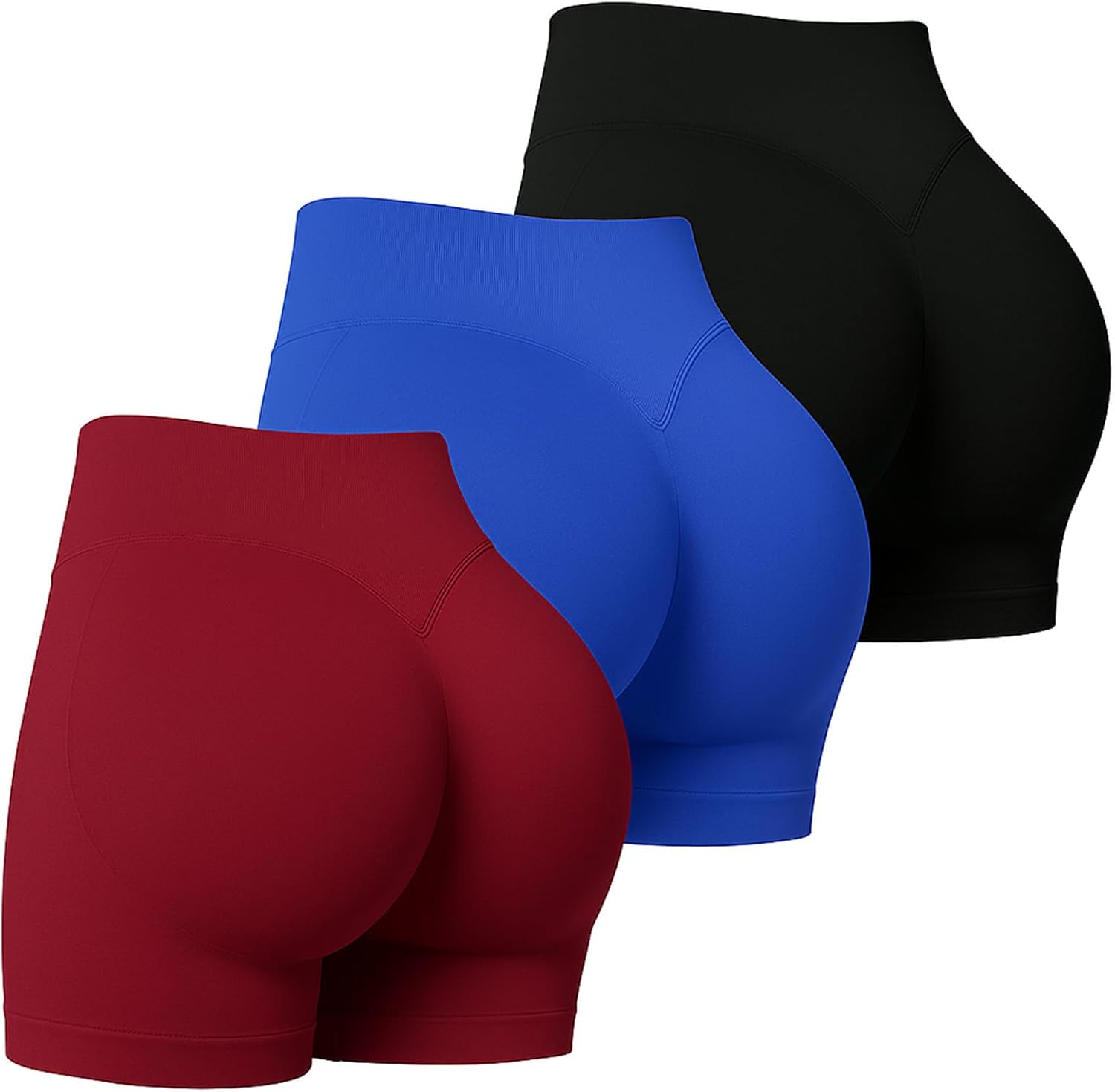 Coume 3 Pack Women Workout Impact Shorts 4.5″ Scrunch Butt Lifting High Waisted Seamless Biker Athletic Gym Yoga Shorts