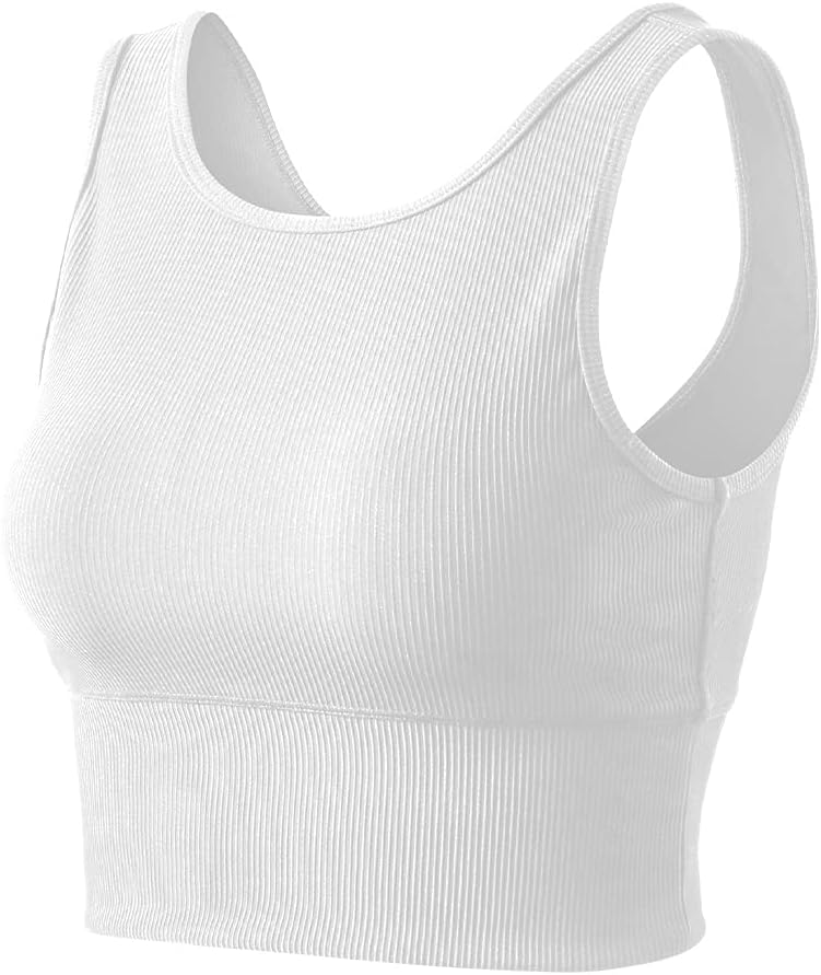 Workout Crop Tank Tops for Women Solid Comfort Sleeveless Shirts for Casual Sports Fitness Yoga Reversible Ribbed Tops