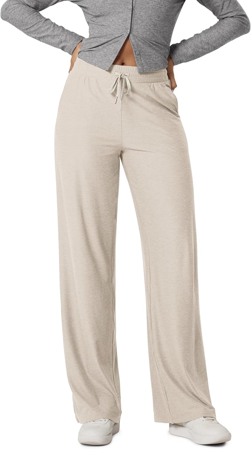 ODODOS Women’s Essential Wide Leg Pants – Ultra Soft odSTRATUM Tech Drawstring Relaxed Casual Pants with Pockets, 29″ Inseam