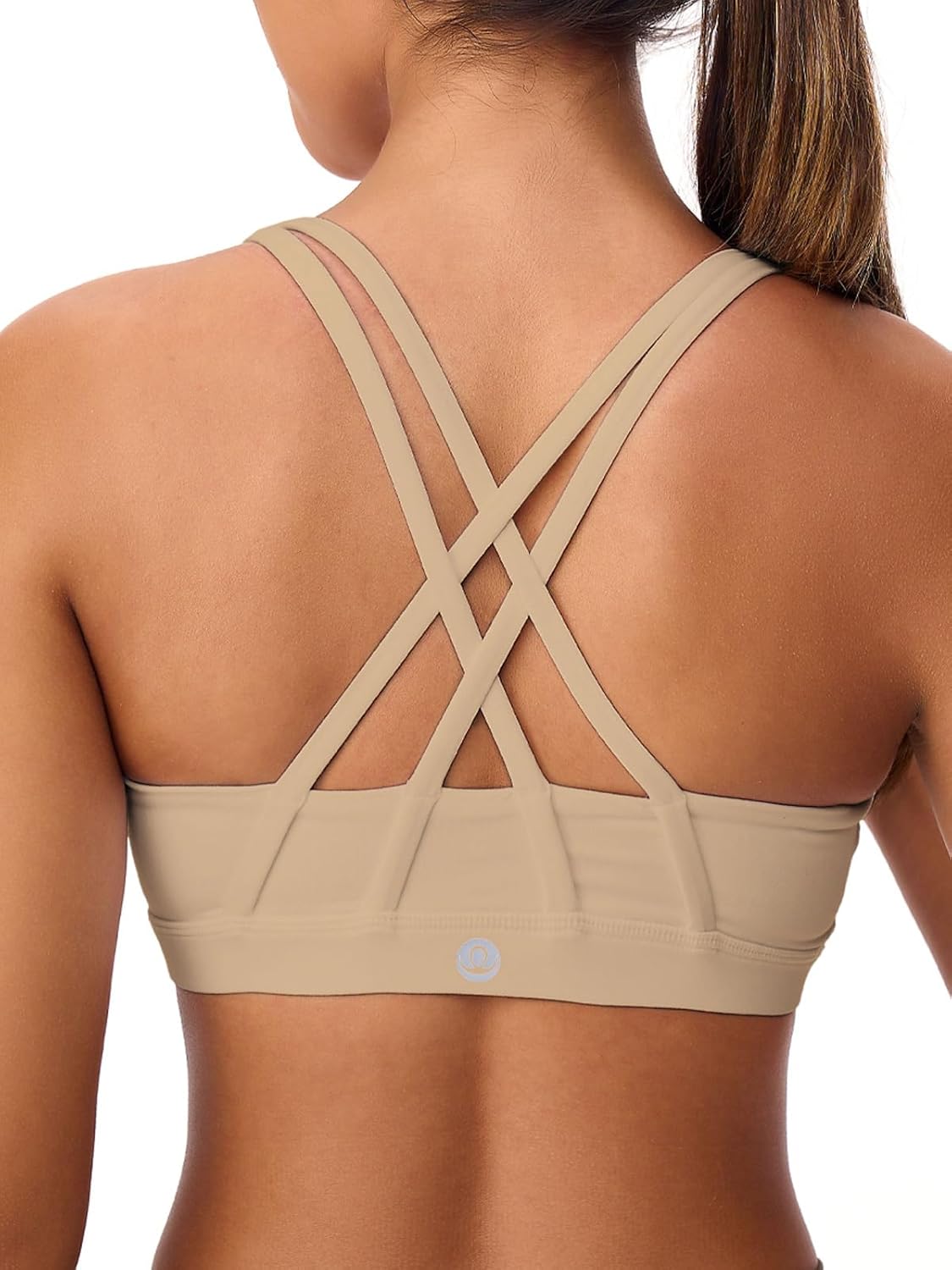 Women’s Strappy Sports Bras Light Compression Crop Criss Cross Back Padded Workout Yoga Bra Supportive U Neckline