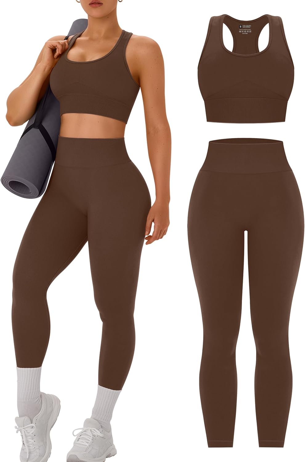 OLCHEE Womens Workout Sets 2 Piece – Acid Wash Seamless Yoga Outfits High Waist Leggings Padded Racerback Sports Bra Gym Set