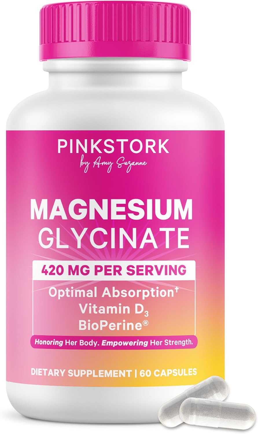 Pink Stork Magnesium Glycinate with Vitamin D – Magnesium Supplement for Women to Support Natural Calm, Mood, and Sleep – Hormone Balance for Women – 60 Capsules, 1 Month Supply