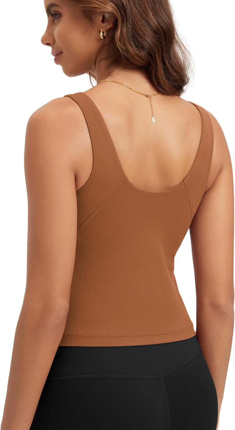 ODODOS Cloud Feeling Tank Bra for Women U Back Wirefree Longline Sports Bra Yoga Top with Removable Pads