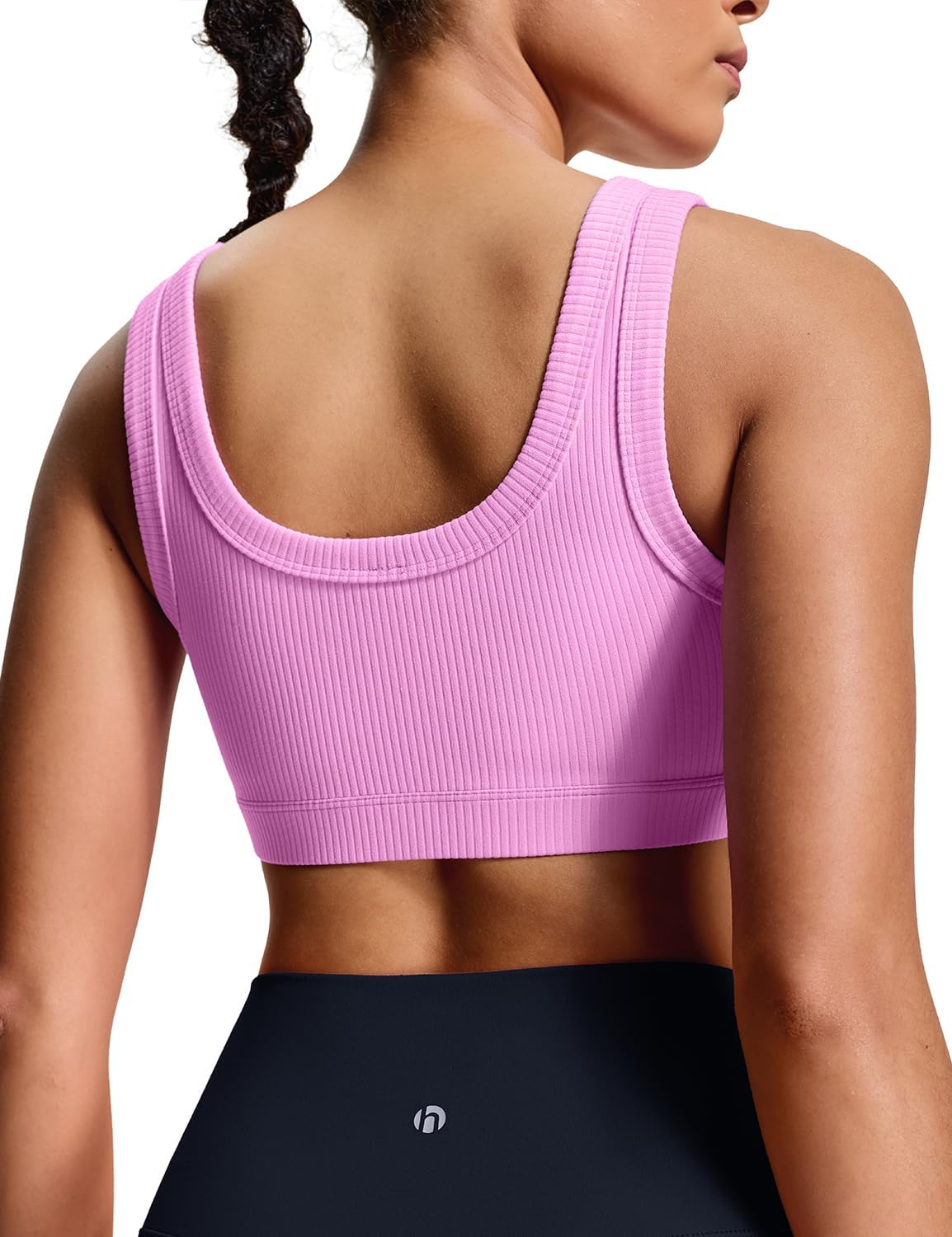 HeyNuts Ribbed Sports Bras for Women, U Back Wireless Medium Impact Workout Yoga Tops Padded with Built in Bras A-D Cups