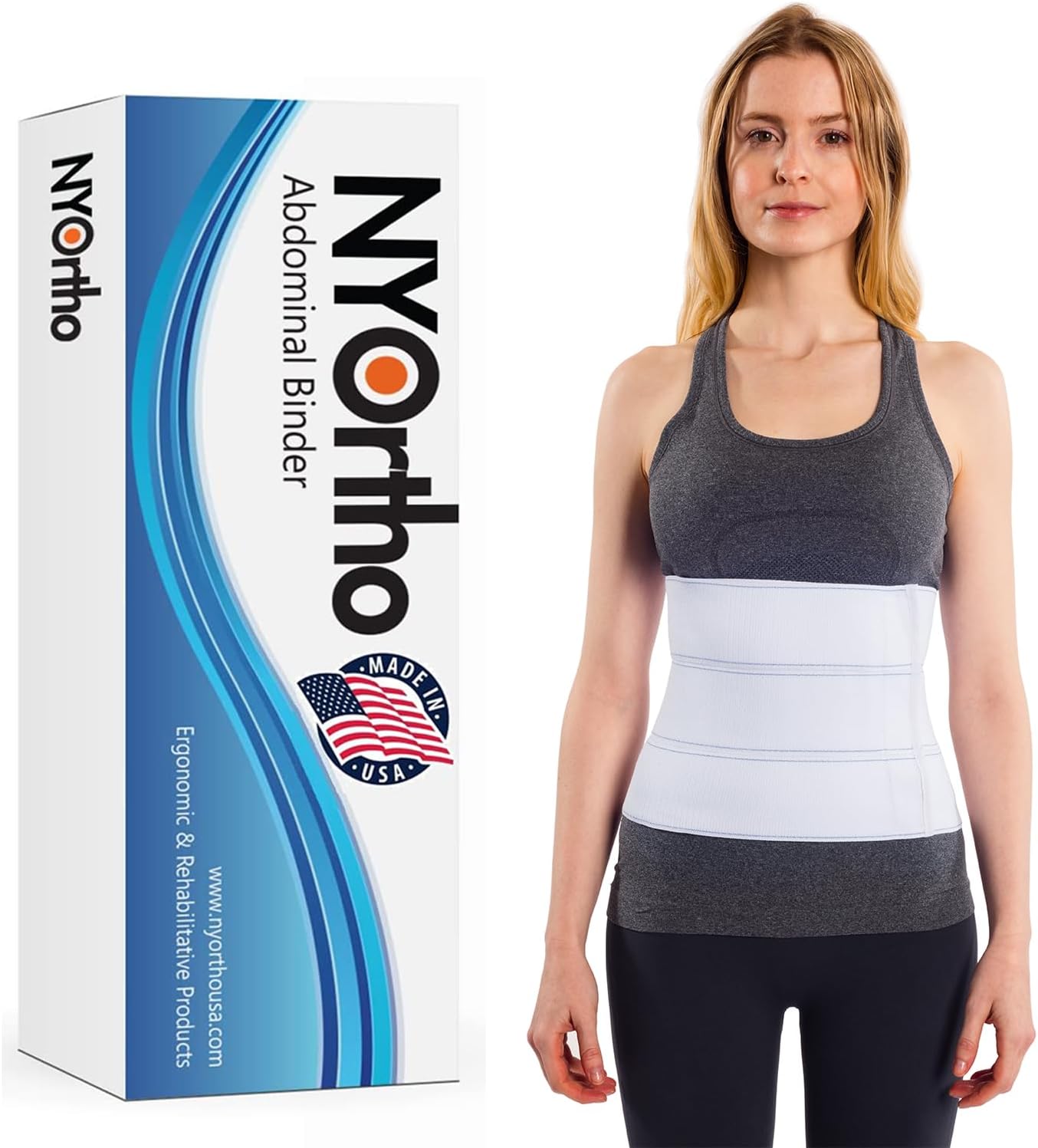 NYOrtho Post Surgery Abdominal Binder – Waist Support Belt for Men & Women – Postpartum Belly Band – Tummy Tuck Compression Garment – MADE IN USA (30″ – 45″) 3 Panel – 9″