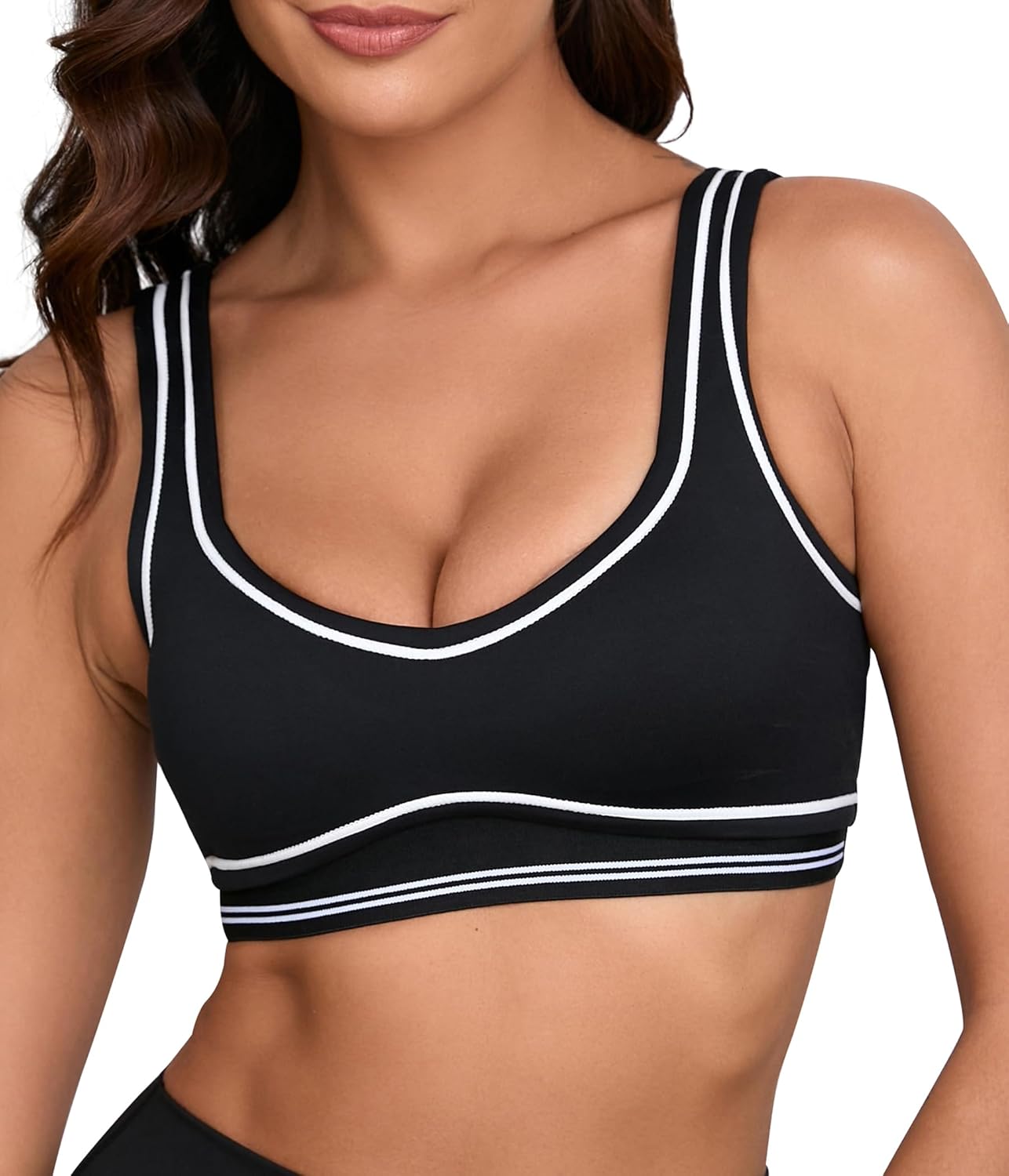 Move With You Women Sweetheart Padded Sports Bra- Workout Fitness Square Neck Low Back Yoga Bra