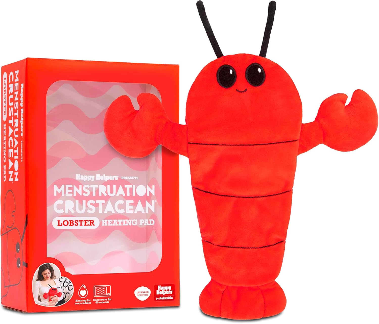 Menstruation Crustacean Lobster by Relatable, Microwavable Heating Pad for Period Cramps, Cuddly Plushies, Great Gift Ideas for Loved Ones of All Ages, Includes 1 Lavender Scented Heating Pad Plushy