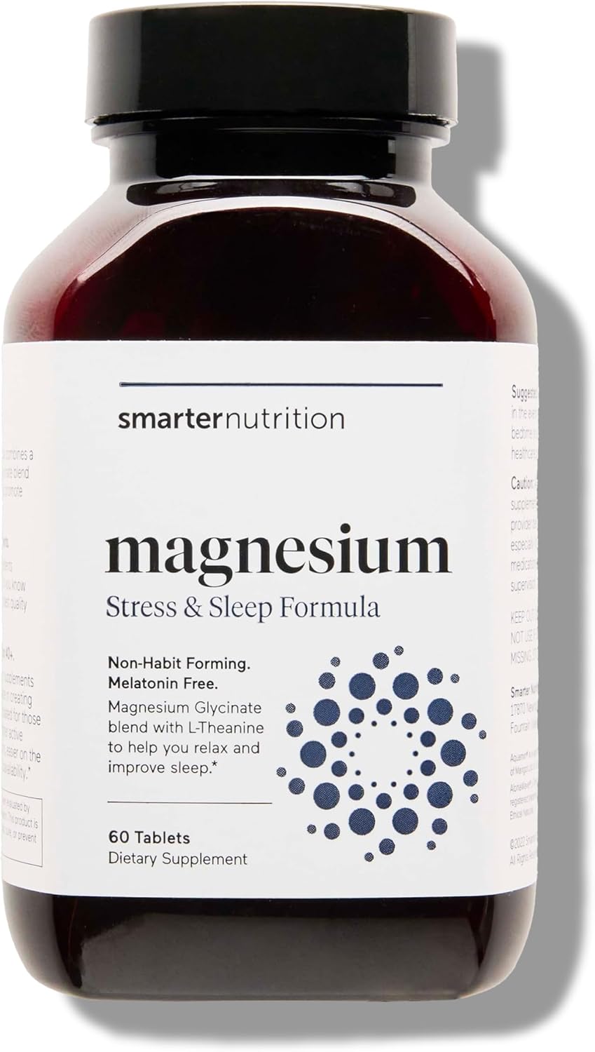 Smarter Nutrition Magnesium Complex – Chelated Magnesium Glycinate with Citrate, Malate and L-Theanine for Sleep, Muscle Relaxation and Stress Support – Non-GMO – 60 Tablets[30DaySupply]