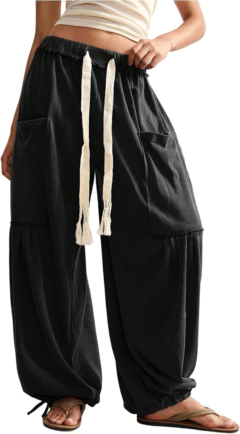 SOLY HUX Women’s Baggy Sweatpants Drawstring Waist Jogger Pants with Pocket Casual Wide Leg Pants