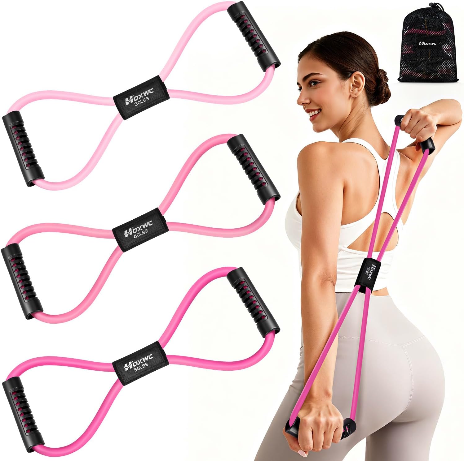 Resistance Bands, Figure 8 Resistance Band, Exercise Bands with Handles, Weights Workout Bands for Arms, Back, Shoulder, Leg, Physical Therapy, Pilates, Home Workout Equipment That Replace Dumbbells