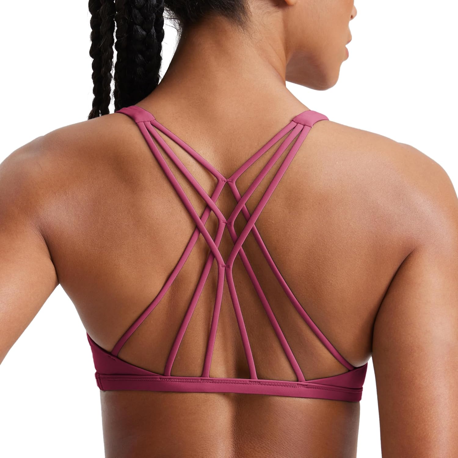 CRZ YOGA Womens Naked Feeling Criss Cross Sports Bra – Strappy Back Padded Medium Support Wireless Gym Cami Workout Yoga