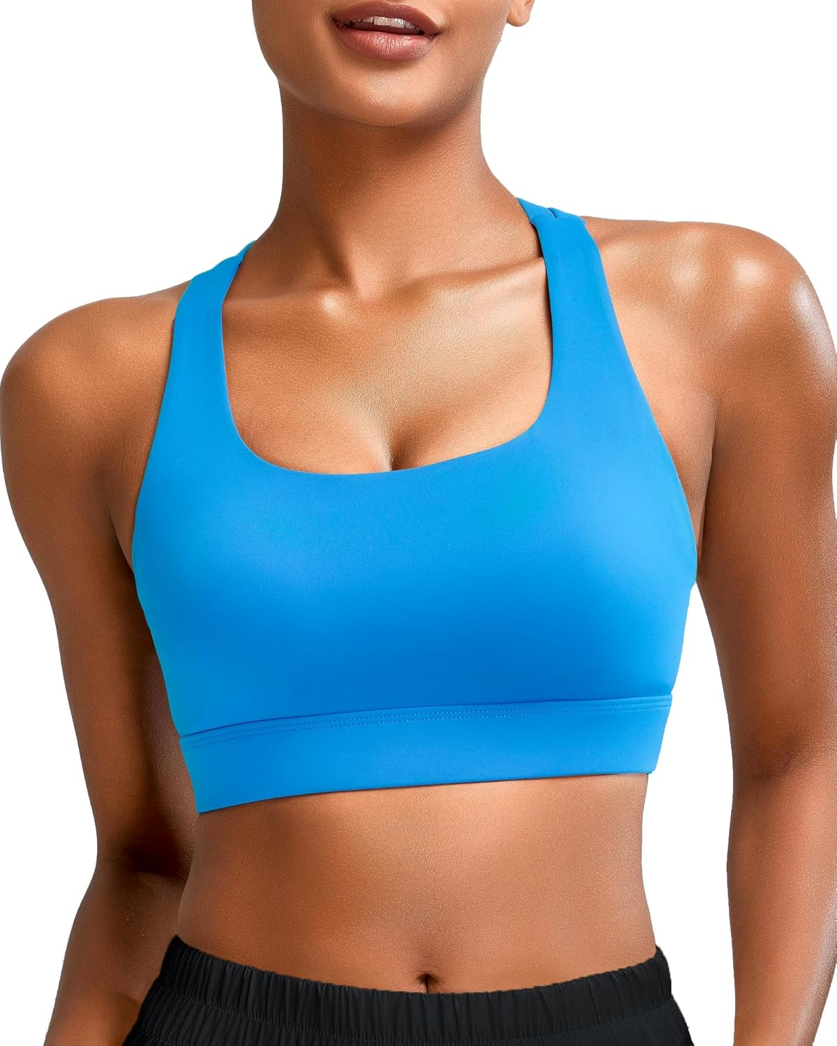 RUNNING GIRL High Impact Sports Bras for Women – Scoop Neck Strappy Sports Bra High Support Moulded Cup Workout Bra