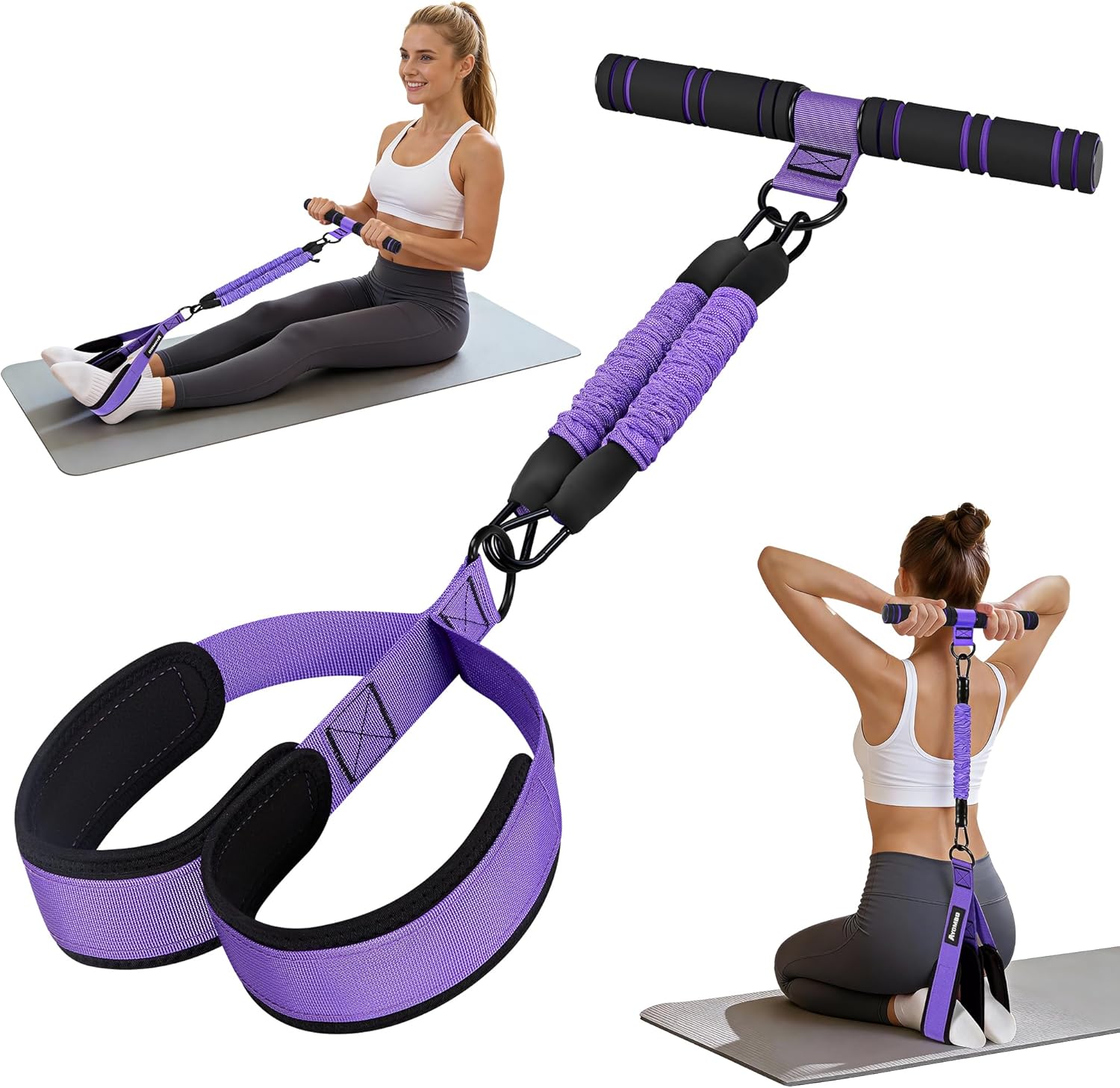 Upgrade Pedal Resistance Band with Handle, Adjustable Tube Foot Pedal Device Puller Exercise Bands, for Abs Arm Leg Waist Workout, Core Pilates, Sit Up Fitness Equipment for Full Body Training