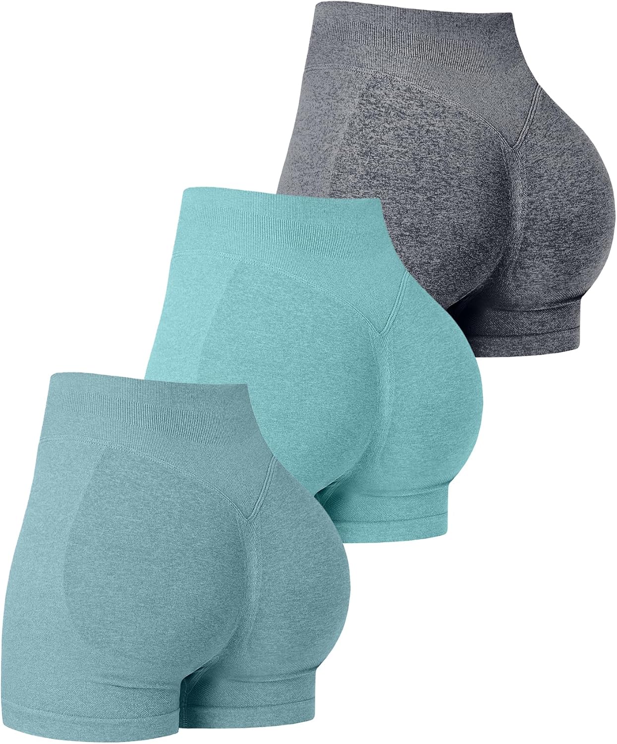 OVESPORT 3 Pack Women’s Seamless Workout Shorts High Waisted Scrunch Butt Lifting Gym Booty Yoga Short Pants