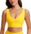 CRZ YOGA Butterluxe Womens V-Neck Longline Sports Bra – Wireless U-Shaped Open Back Yoga Low Impact Padded Crop Top