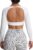 Aoxjox Workout Long Sleeve Crop Tops for Women Clarissa Backless Gym Cropped T Shirt Top (White, Medium)